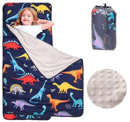 Schlafmatte für Kinder mit Kissen und abnehmbarer Decke, 2-in-1-Schlafsack, sehr dick, für Jungen und Mädchen, Nickerchendecke für Kindergarten, Reise und Camping (Dinosaurier)