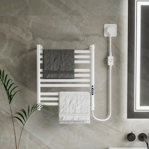 LUVODI Scaldasalviette Elettrico Bagno Termoarredo: Scalda Asciugamani da Parete per Il Bagno Calorifero Radiatore dal Muro in Lega di Alluminio Lucido Bianco con Termostato 50x59cm