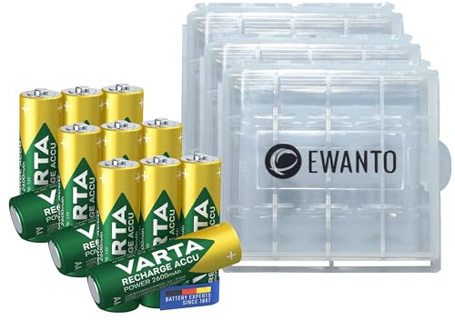 12x für Varta Zelle AA Akku Mignon NiMH 2600mAh 1,2V Ready to use 5716 Bulk 4X Batteriebox/Akkubox zu Aufbewahrung von 4 STK. Mignon (AA) oder Micro (AAA) Batterien und Akkus mit Logo