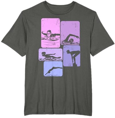 Wassersport & Schwimmer Geschenke Damen Mädchen Schwarz Cartoon Schwimmer Schwimm T-Shirt S U-Ausschnitt Klassisch Pull-On Klassische Passform Kurze Ärmel Small