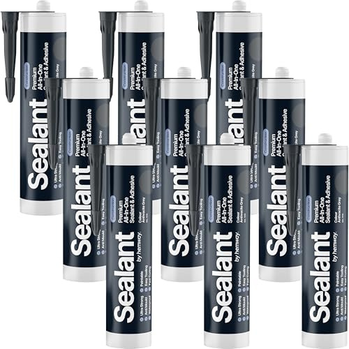 Hemway Anthracite Grey Construction Sealant & Adhesive 300ml - 9 Pack | All-In-One Hybrid Polymer, Superior to Silicone Sealant, Waterproof, Odourless, Anti-Mould, Paintable, for Indoor & Outdoor