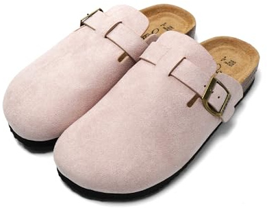 JOMIX Chaussons Sabots Femme en Daim avec Boucle Élégant Pantoufles Sandales à Semelle en Liège Confortable pour Intérieur et Extérieur MD2438 (Rose, 39)