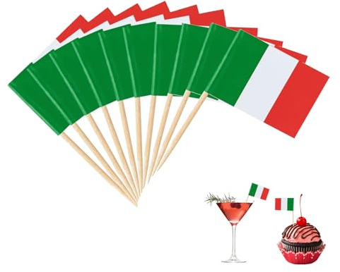 Flagge Zahnstocher,Länderdeko Abend Flaggen,Cocktail-Stäbchen,Cupcake Topper,Cocktailspieße,Obstspieße,Bunte Kraftpapier,Verschiedene Lebensmittel Toothpick Flags für Party,Fest (Italienische)