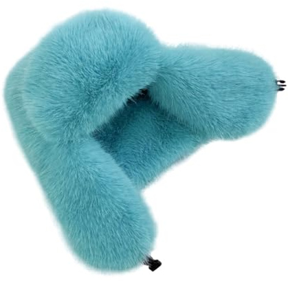 BSYLOO Damen Flauschige Trappermütze Langflor Kunstfell Uschanka Hut mit Schnalle Luxuriöse Nerz Stil Winter Warme Mütze, Blau (Azure), S-L