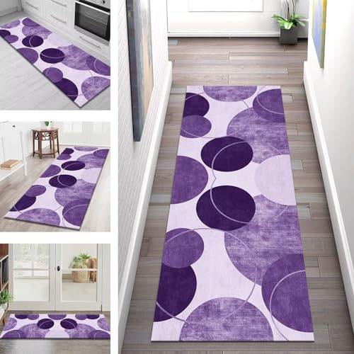 Teppich Läufer Lang Flur Küche Teppichläufer Rutschfest Waschbar Küchenläufer Teppichmatten Abstrakte Violett Schmutzfangmatte 80X350CM Meterware Flurteppich Wohnzimmer Schlafzimmer Küchenteppich