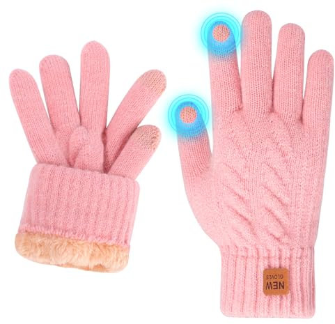 Risipu Winterhandschuhe für Frauen Damen Thermische Touchscreen Handschuhe mit Fleece Futter Weiche Warme Strickhandschuhe für Laufen Ski (Rosa, M)