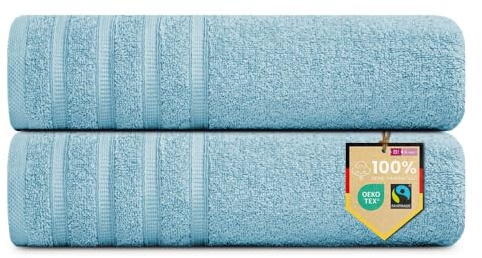 B!HOME 2er Set Premium Saunatücher [100% Baumwolle] 90x200 cm, hellblau | große XXL Saunahandtücher Weich, Saugstark & Pflegeleicht / Badetuch Perfekt für Bad, Strand & Reisen / Damen & Herren