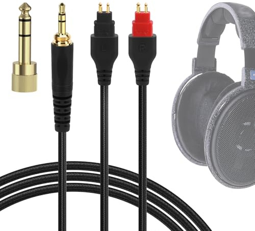 Geekria Audiokabel HD kompatibel mit Sennheiser HD 600, HD 650, 660S2, 6XX, geflochtenes Nylon, Ersatzkabel, 3,5 mm bis 2 Pin mit Adapter (1,5 m)