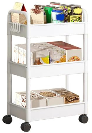Rollender Bücherwagen - Servierwagen Mit Rollen - 3-stöckiger Rollwagen - 3 Ebenen Küchenregal - Bastelwagen Mit Griff - Nischenregal Auf Rollen - Aufbewahrungsregal Für Küche, Büro, Bad, Waschküche