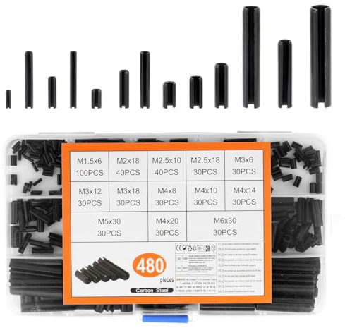 480 Pz Spine Elastiche, Perno di Tensione a Molla Spine, Diviso Perno con Intaglio, Perni a Rullo di Bloccaggio Split Scanalati, Goupille di Sicurezza(M1.5/M2/M2.5/M3/M4/M5/M6)
