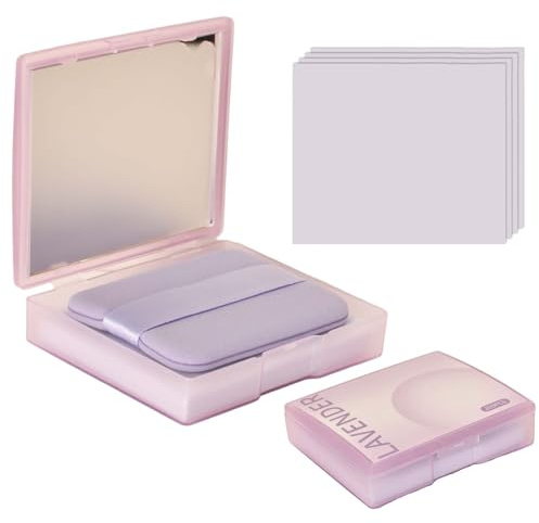 200 Stück Gesichts Löschpapier Set mit Spiegel und Puderquaste, Blottpapier Für Fettige Hautpflege, Blotting-Papiere, Ölabsorbieren de Blätter, Öl-Löschpapier, Face Oil Blotting Papers (Lavendel)