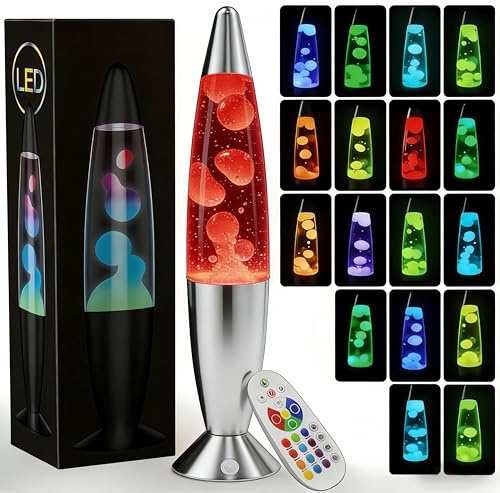AONESY Liquid Motion Lamps 17 Colors Changing Lamp with Remote, 13.5 Inch Small Relax Night Light for Kids Adults, Pink, Blue, Green, Red, Purple Glitter Mood Lighting for Home Decor, Bedroom, Office