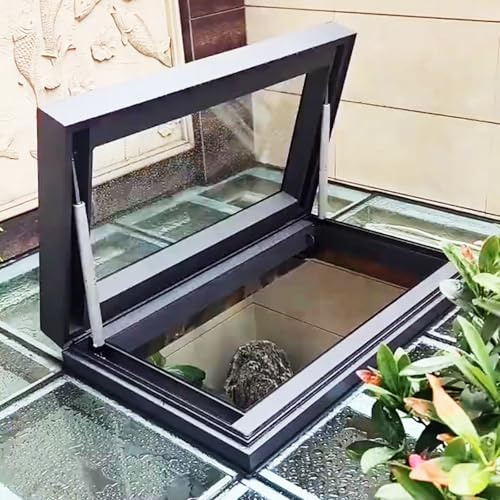 Skylight Windows for House Roof, Skylight House Roof Window with Sun-Protection Film and Gloves, Customizable Roof Hatch With Double-Layer Tempered Glass, Indoor Attic Skylight Windows for Sun Room(Bl