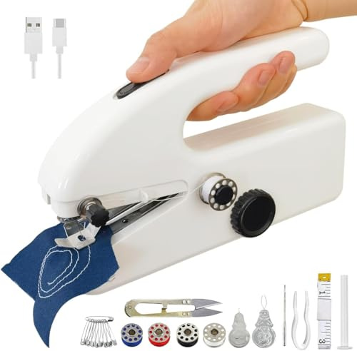 Mini Handnähmaschine – Tragbare Handnähmaschine mit 2 Modi & Nähzubehör, Einfach zu Bedienen, Ideal für Anfänger Erwachsene & Schnelle Reparaturen an Kleidung und Stoffen