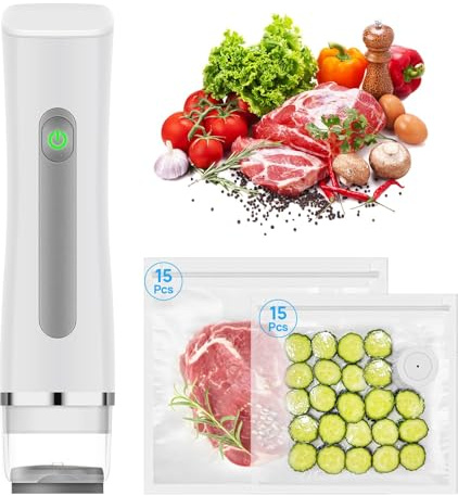 Vacuum Sealer,Compact Vacuum Sealer For Food Preservation,Portable Cordless Handheld Sealer Machine Food Fresh (With 30 Reusable Vacuum Seal Bags) (Sealer+28 Bags)