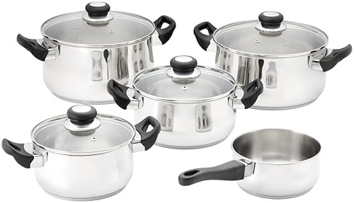 Judge Vista 5 Piece Cookware Set – 16cm & 18cm Saucepans, 20cm & 24cm Casseroles, 24cm Stockpot, Stainless Steel Cookware for Induction, Complete Kitchen Pan Set