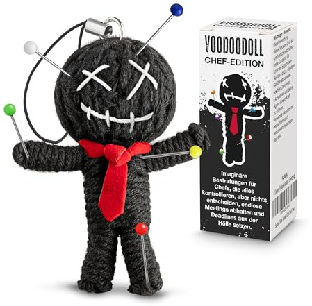 Schöne Güter Voodoo Puppe mit Nadeln Chef-Edition als Anti Stress Geschenk für Kollegen bei der Arbeit oder als Scherz im Büro mit 5 PRYM-Nadeln in der Sammeldose Lustiges Geschenk für Kollegen