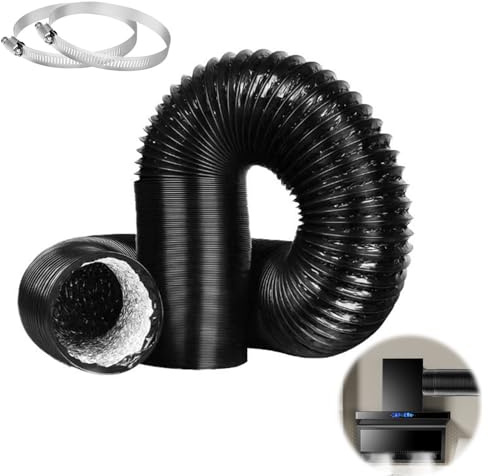 4inch x 10ft (3M) Air Conditioning Hose Ducting Tumble Dryer Vent Hose, Aluminium 100mm Ducting, Wide Long Flexible Aluminium PVC Air with 2 Clamps for Extractor Fan Tumble Dryer(Black)