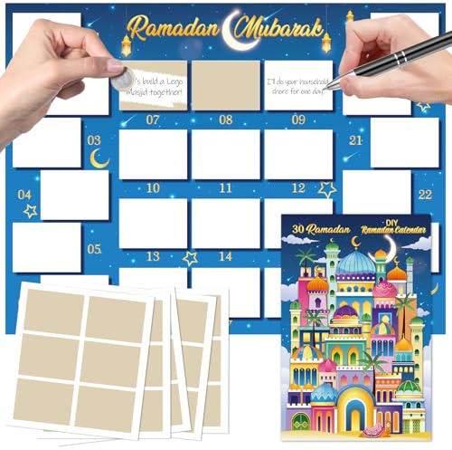 DPKOW Ramadan Calendario dell'Avvento Gratta e Vinci Personalizzato, Sorprese Biglietti Ramadan Calendario Gratta e Vinci Fai Da Te per Famiglia Coppie Amici
