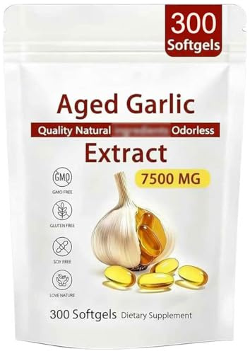 Aged Garlic Extract 7500mg Odorless - 300 Softgels,2026 New Organics Aged Garlic Capsules,24 Month Natural Black Garlic Extract,for Men and Women