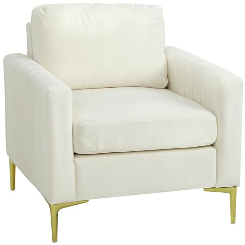 HOMCOM Butaca de Salón 81 cm Tapizado en Terciopelo Patas de Metal Crema