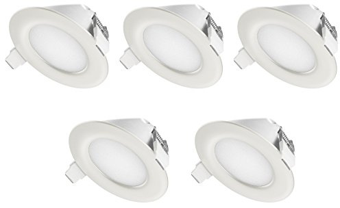 TEVEA® Ultra Flach LED Einbaustrahler IP44 dimmbar für den Wohnbereich |auch für das Bad geeignet| Warmweiß 6W 230V Rahmen weiss Rund Einbauspots Badleuchten, 5 Stück Einbauleuchten