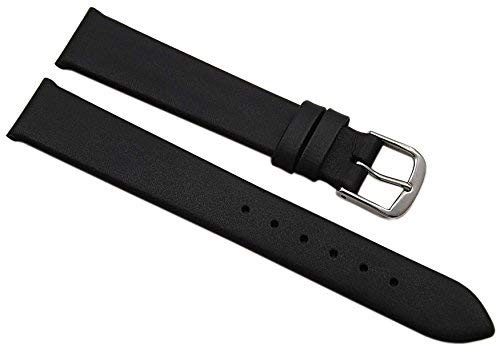16mm Kalbsleder Uhrenarmband Made in Germany in Schwarz mit silberfarbender Dornschließe inkl. Myledershop Montageanleitung