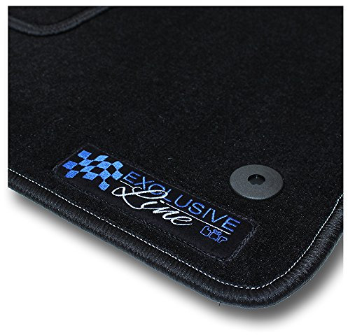 Bär-AfC Auto Fußmatten Exclusive Line passend für VW T4 1990-2003, Autoteppiche Velours Schwarz, Rand Kettelung Schwarz, Stick Logo Blau, Set 1-teilig, VW04371