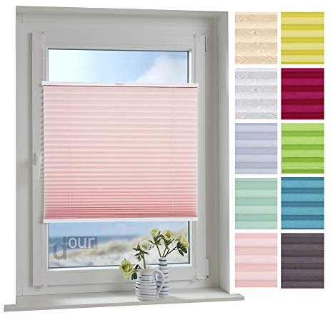 ourdeco® Plissee / 045 x 150 cm (Breite x Höhe) Altrosa/lichtdurchlässig, Blickdicht/verspannt/zum Klemmen und Montage ohne Bohren