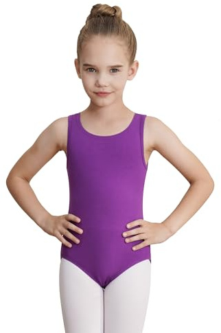 WEGETIT Leotards for Girls Gymnastics Black Sleeveless Leotard Toddler Dance Tank top Kids Ballet Bodysuit (Purple, 4-6 Years)