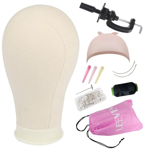 Leeven 22 Inch Canvas Wig Head for Making Wig Poly Mannequin Head With T Pins and Clamp Stand for Display/Styling Canvas Block Head 22 Inch