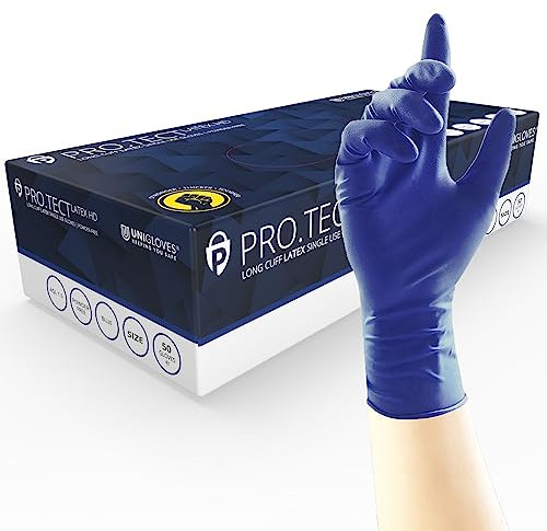 Unigloves PRO.TECT Latex HD GA0014 Single Use - Multipurpose, Powder Free Disposable Gloves, Box of 50 Gloves, Dark Blue, Large