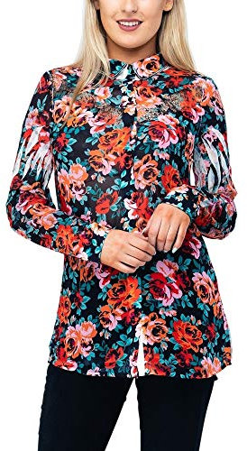 Guess LS Clouis Shirt Camisa, Multicolor (Dream Roses Black Oscuro Px19), Small para Mujer
