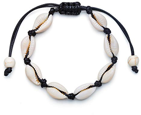 Fesciory Puka Shell Anklet for Women Summer Natural Cowrie Adjustable Ankle Bracelet, Handmade Boho Hawaiian Beach Seashell Jewelry (Shell Anklet Black Rope)