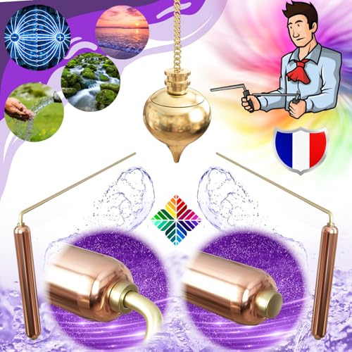 Varillas de Radiestesia DELUJO & Péndulo Adivinación Divinatorio ABBE MERMET Gota de Agua – Pack Profesional Unico – Marca Francesa [Garantía de por Vida]