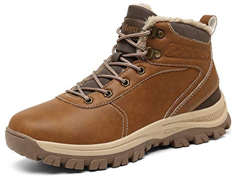 Mens Winter Boots Waterproof Warm Snow Boots Non-Slip Outdoor Trekking Shoes,Camel,10 UK