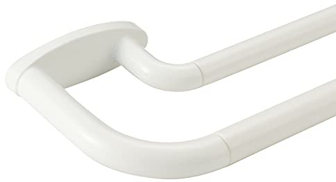 Tringle double réglable en métal pour rideaux occultants de 122 à 213,5 cm, tringle avant de 1,9 cm et tringle arrière de 1,6 cm, design enveloppant, blanc