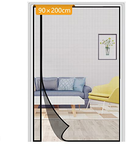 Yotache Side Opening Fly Screens for Doors 90 x 200 cm, Reinforced Polyester Magnetic Screen Door, Prevent Small Pets from Scratching, Black