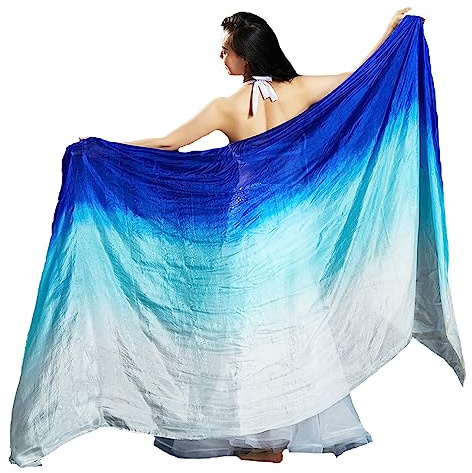 Leemiman Women 2.5 m Long Belly Dance Silk Veils Hand-made Dyed Veil (Blue Turquoise White)