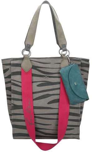 Fritzi Izzy02 Canvas Leo Shopper Baumwollmix Damen Handtasche Festival City Beach vegan mit abnehmbarem Brillenetui Leoprint 39 x 32 x 11 cm – Rosa, Grün