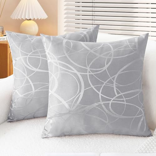 CaliTime Juego de 2 fundas de cojín para sofá, decoración del hogar, moderno, brillante y opaco, círculos geométricos, 55 x 55 cm, color gris plateado