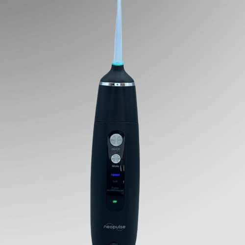 NEOPULSE® My First Jet Dentaire Ultra-Compact - Hydropulseur 2 en 1-4 Canules, 6 Pressions Réglables, 165ml Réservoir Amovible - Élimine Plaque Dentaire, Nettoie les Appareils Orthodontiques - Noir