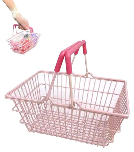 Mini Shopping Basket, 18 * 13.5 * 9cm Mini Pink Grocery Basket with Handles for Portable Grocery Storage Table Storage Decorative Ornaments(Pink)