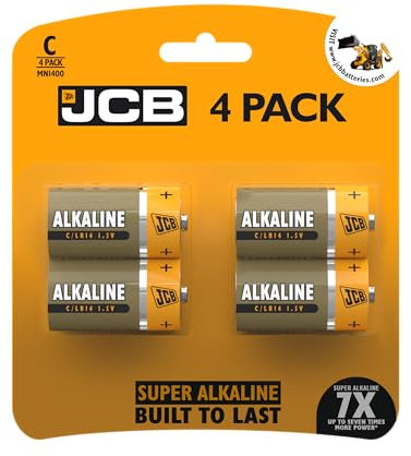 JCB Super Alkaline Batteries C Size 1.5V LR14 MN1400 Pack of 4