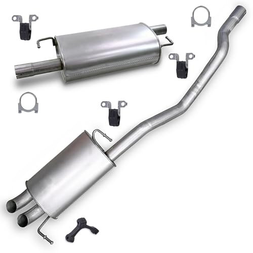 BESTPRICE Auspuff Schalldämpfer Set 1x Mittelschalldämpfer, 1x Endschalldämpfer, mit Montagematerial Kompatibel mit VW MULTIVAN T5, TRANSPORTER T5