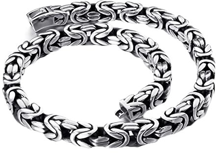 AMDXD Byzantine Königskette, Edelstahl Kette Mann, Herren Metallkette Lang Silber Breit 10MM Länge 60cm Edelstahl Halsketten Hip Hop Punk für Männer