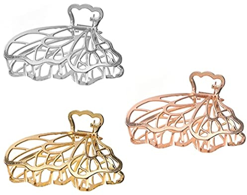 KOMUNJ 3 Stück Metall Haarklammern, Große Schmetterling Krallen Clips, Metall große Haarklammern, Große Haarklammer, für Frauen und Mädchen, Goldenes/Roségold/Silber
