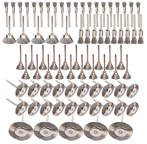 Hiqalty 80 Pcs Rotary Tool Wire Brushes Set,Stainless Steel Wire Wheels Pen Brush Kit Accessories for Rotary Tool,for Rust Removing Rotary Brushes for Machines