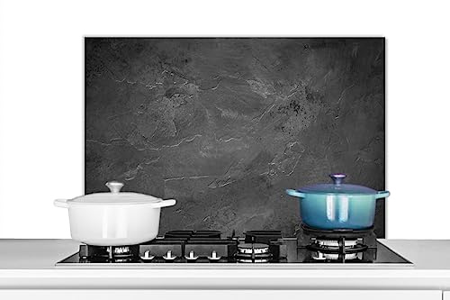 KitchenYeah© Küchenrückwand Platte Spritzschutz Küche Deko Aluminium Platte | 90x60 cm - Spritzschutz Herd Alternative für Selbstklebende FolieStructure - Zement - Beton - Grau - Vintage