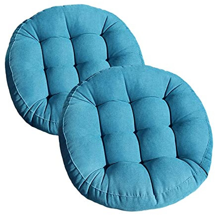 Set mit 2 runden Bodenkissen, Outdoor-Sitzkissen, Bodenkissen, Meditationsunterlage für Acapulco-Stuhl, Korbstühle, Garten, Balkon, Yoga, Wohnzimmer, Sofa, Büro, Seeblau